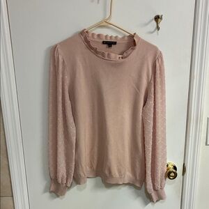Adrianna Papell Light Pink Sweater with Sheer Sleeves Sz L